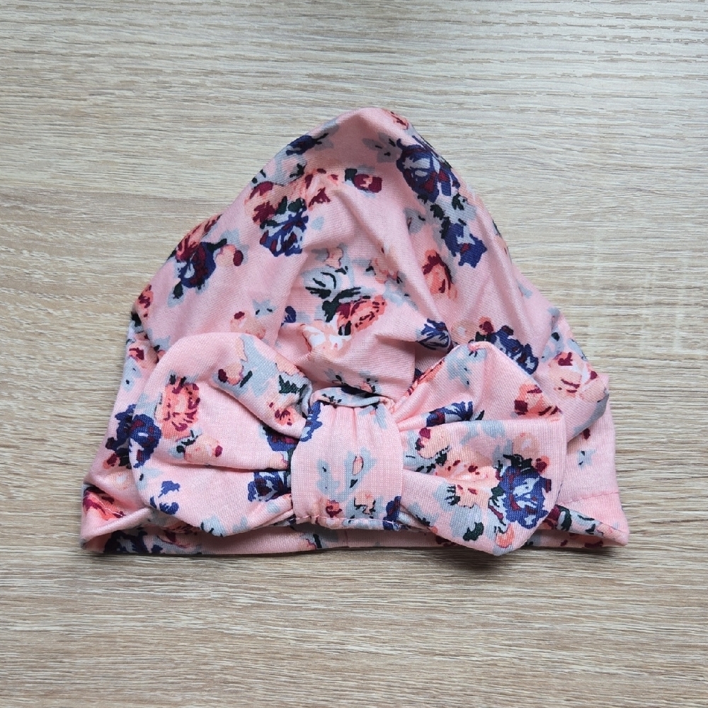 Floral Bow Head Turban Baby Girl Bowknot Headwrap Newborn Stretchy Pink Cap